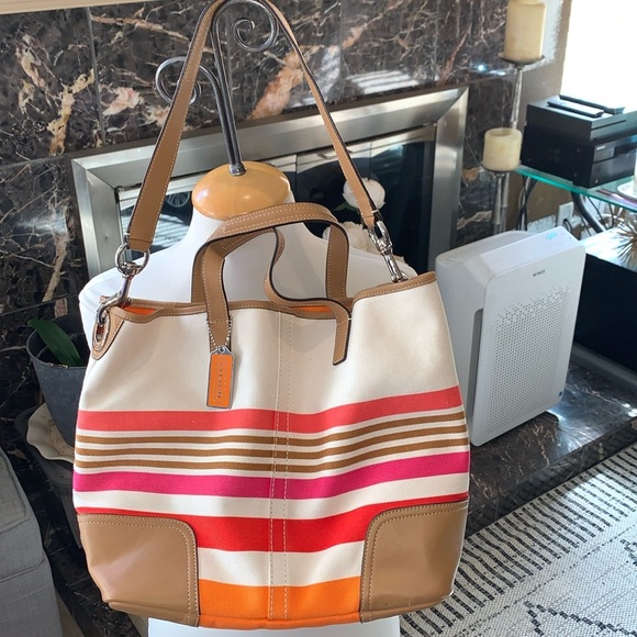 Beautiful Gently Loved Hadley Canvas Leather Trim Tote by COACH - Picture 1 of 10